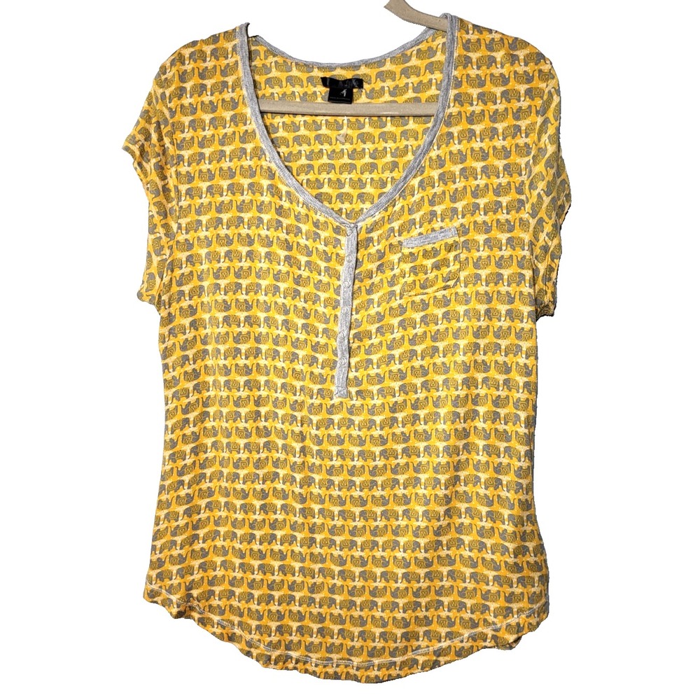 Layla Orange Elephant Print Pajama Top Snap Front Cap Sleeve Size Large Lounge